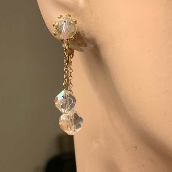 60 s DOUBLE DANGLING CRYSTAL EARRINGS - Picture 2 of 14